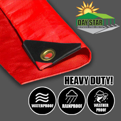 DAY STAR SHADES Extra Heavy Duty 12 mil RED Tarp 3 Ply Coated Reinforced Canopy 3 Layer