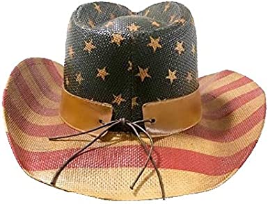 Voyager Tools Patriotic Cowboy Hat USA Flag Straw Mardi Gras Summer Spring Sturdy Unisex (Retro)