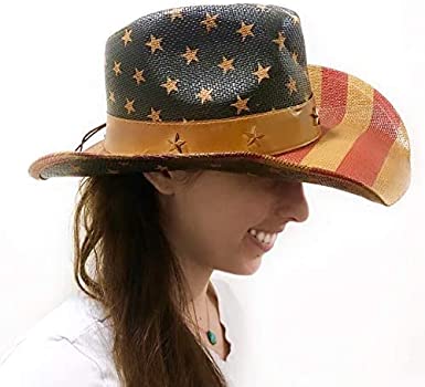 Voyager Tools Patriotic Cowboy Hat USA Flag Straw Mardi Gras Summer Spring Sturdy Unisex (Retro)