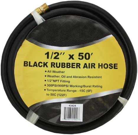 1/2" X 50' X 1/2" BLACK RUBBER AIR HOSE