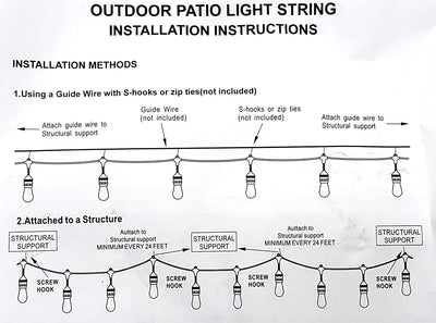 Outdoor String Lights Patio Party Lights Summer Deck Lights (Bulbs Included) 48ft